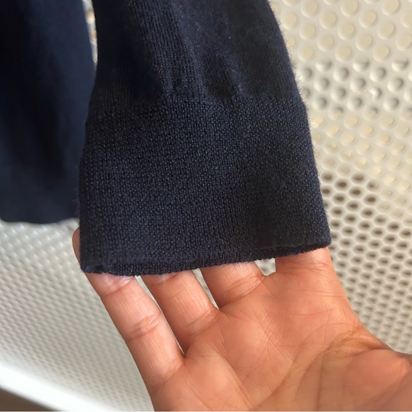 J Crew Merino Wool Crew Neck Sweater with Eyelet Lace Detail Size Small in Navy - Picture 3 of 7